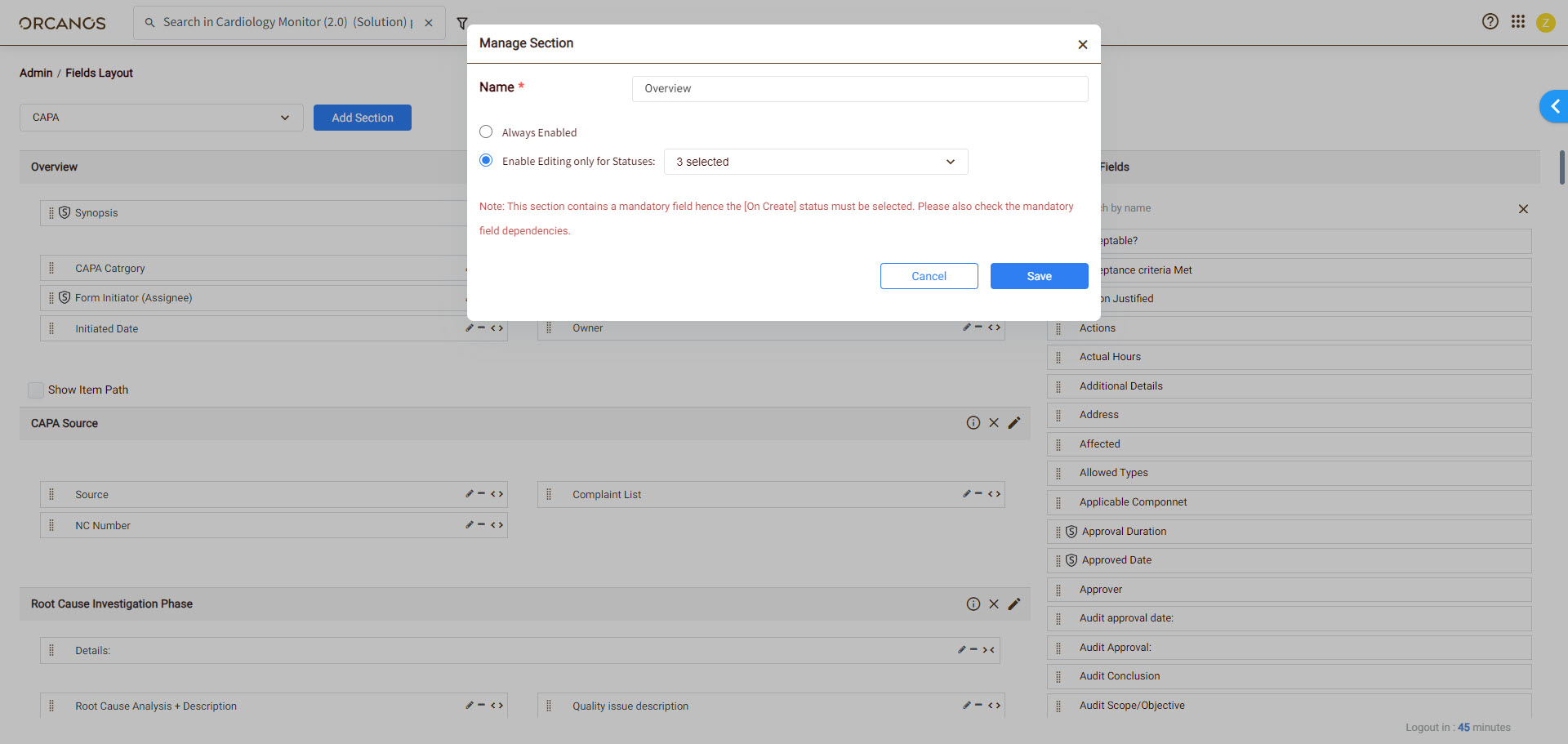 Fields Layout Orcanos Help Center